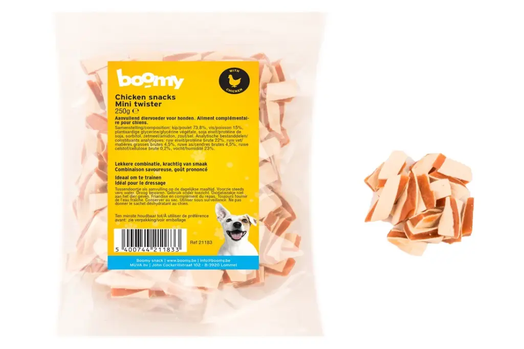 [24115] Boomy Chicken snacks mini twister 250 gr